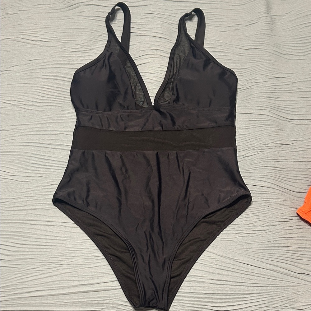 Pink lily black mesh one piece swimsuit -lost in waves